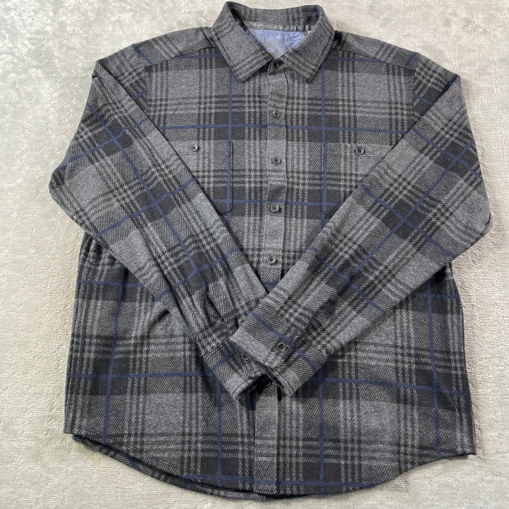 Tommy Bahama Flannel Shirt‎ Mens Large Gray Plaid Stretch Beach Resort Vacation